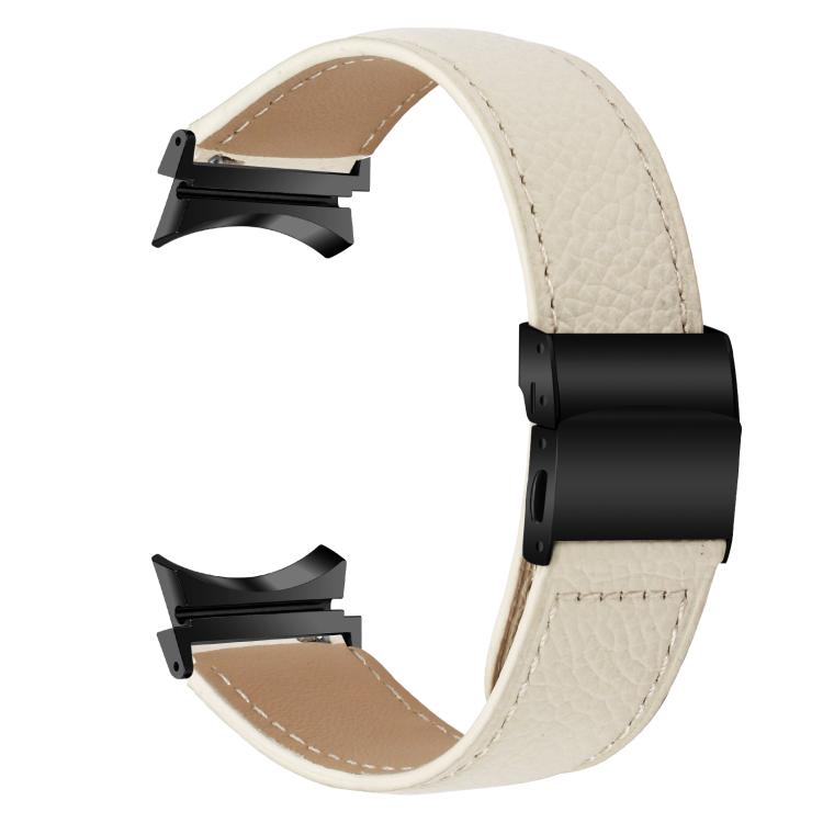 For Samsung Galaxy Watch 7 40 / 44mm Lychee Texture Black Turtle Back Buckle Leather Watch Band