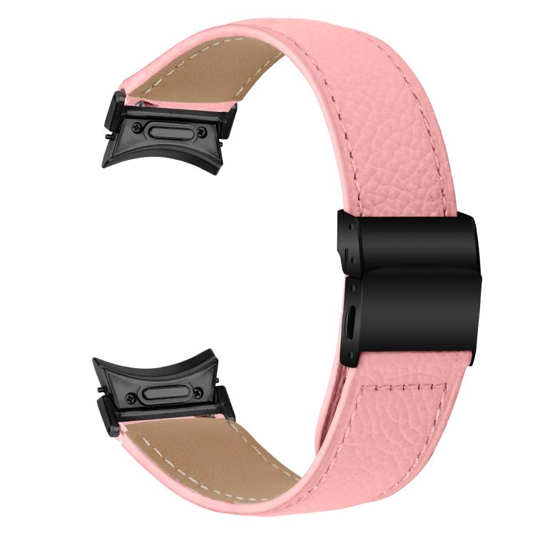 For Samsung Galaxy Watch 7 40 / 44mm Quick Release Lychee Texture Black Turtle Back Buckle Leather Watch Band