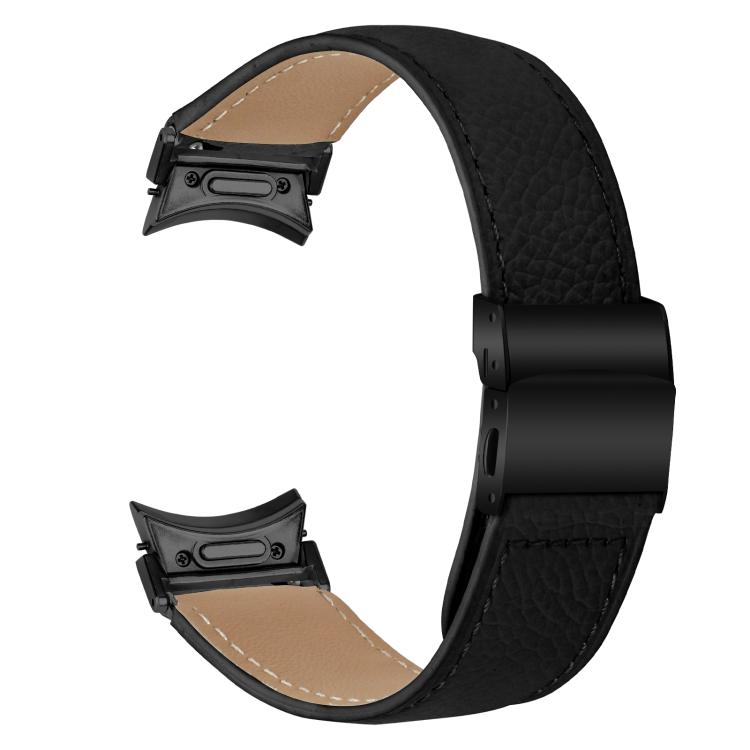 For Samsung Galaxy Watch 7 40 / 44mm Quick Release Lychee Texture Black Turtle Back Buckle Leather Watch Band