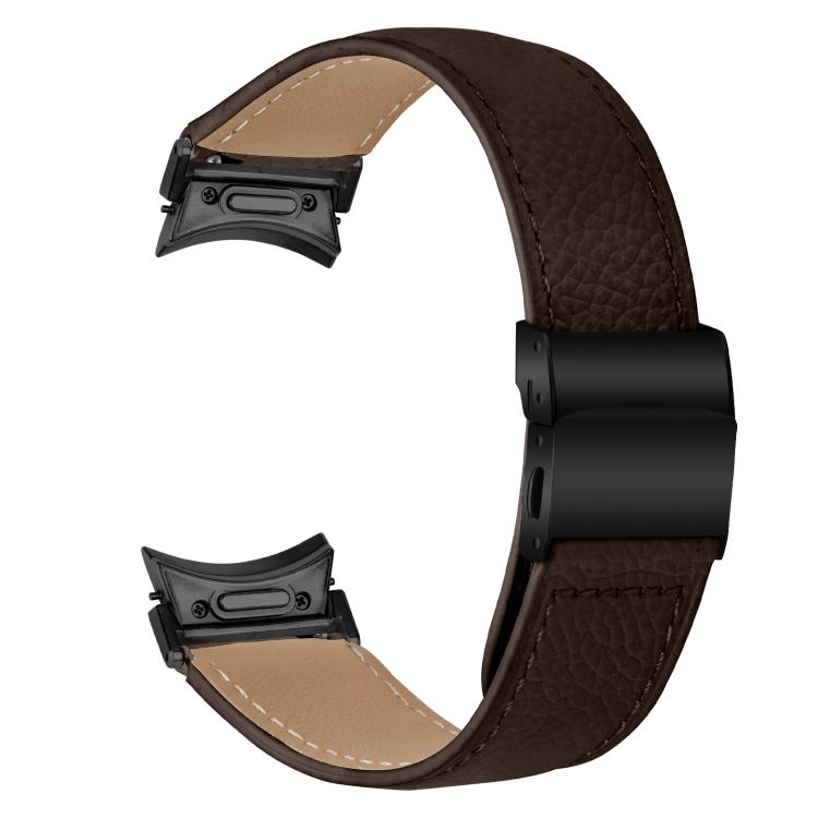 For Samsung Galaxy Watch 7 40 / 44mm Quick Release Lychee Texture Black Turtle Back Buckle Leather Watch Band