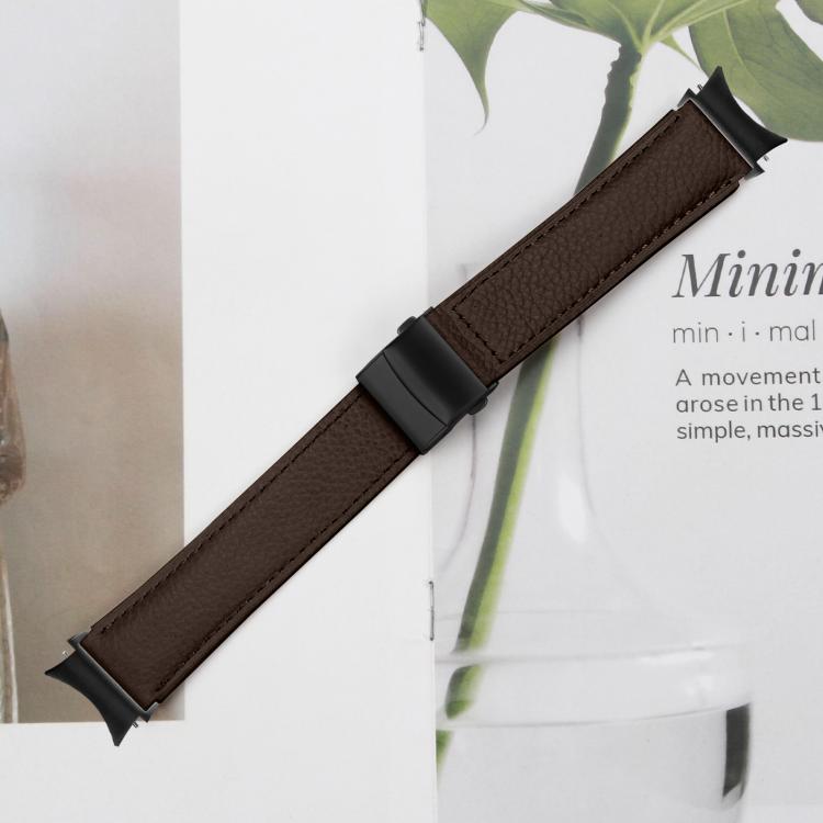 For Samsung Galaxy Watch 7 40 / 44mm Quick Release Lychee Texture Black Turtle Back Buckle Leather Watch Band