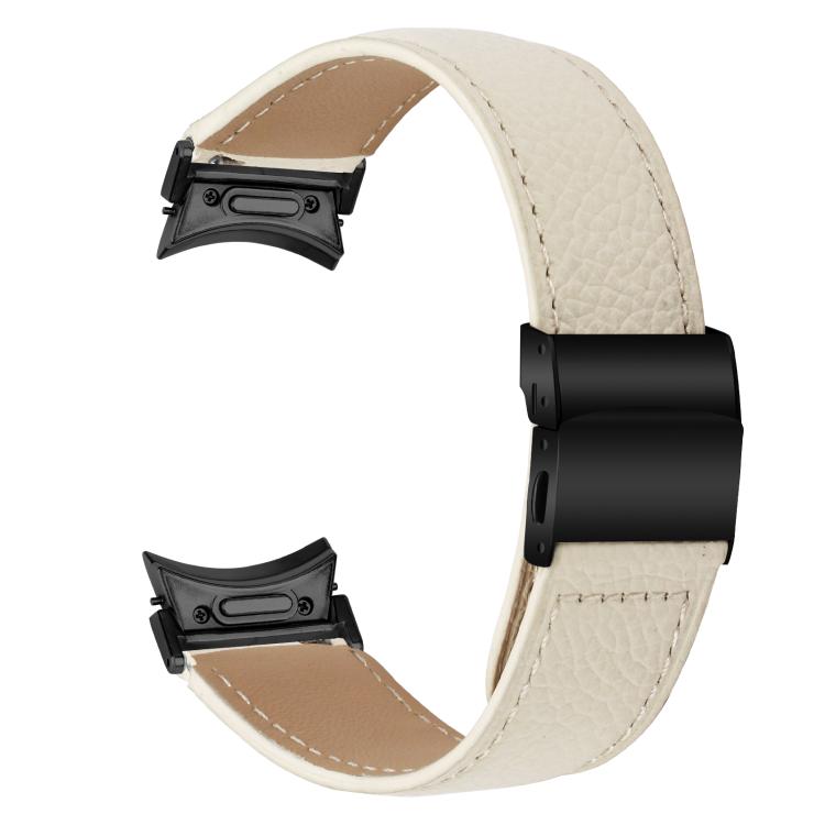 For Samsung Galaxy Watch 7 40 / 44mm Quick Release Lychee Texture Black Turtle Back Buckle Leather Watch Band