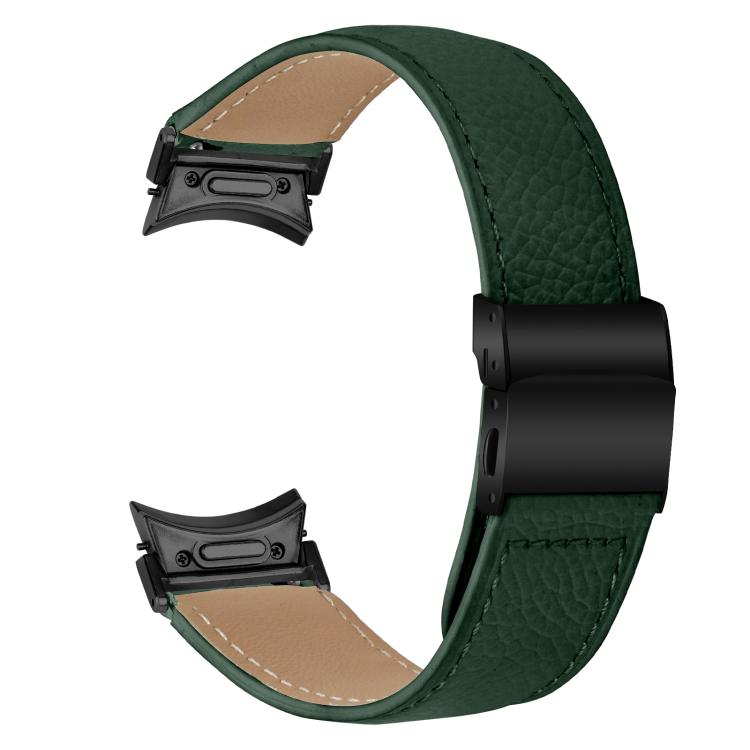 For Samsung Galaxy Watch 7 40 / 44mm Quick Release Lychee Texture Black Turtle Back Buckle Leather Watch Band