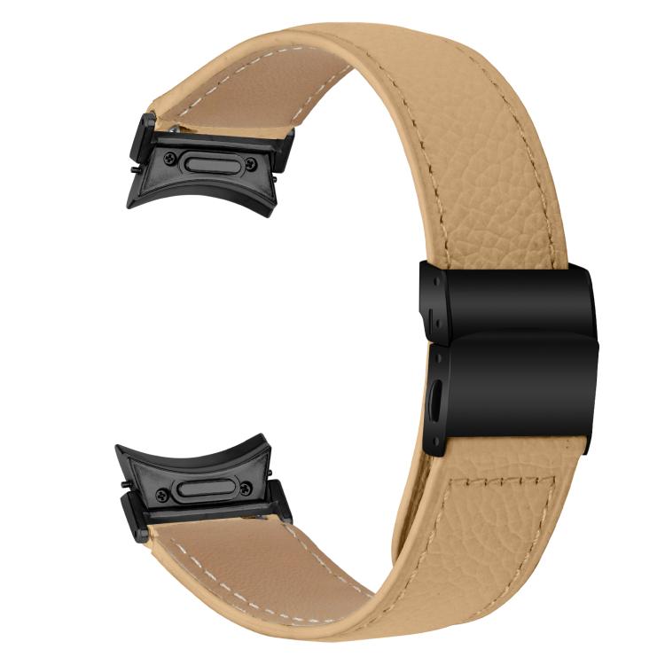 For Samsung Galaxy Watch 7 40 / 44mm Quick Release Lychee Texture Black Turtle Back Buckle Leather Watch Band