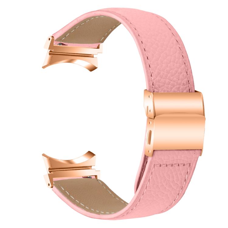 For Samsung Galaxy Watch 7 40 / 44mm Lychee Texture Rose Gold Turtle Back Buckle Leather Watch Band