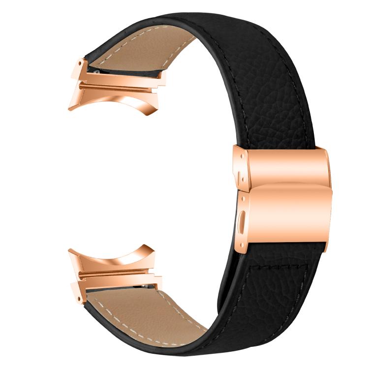 For Samsung Galaxy Watch 7 40 / 44mm Lychee Texture Rose Gold Turtle Back Buckle Leather Watch Band