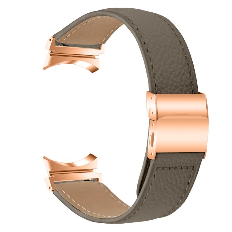 For Samsung Galaxy Watch 7 40 / 44mm Lychee Texture Rose Gold Turtle Back Buckle Leather Watch Band