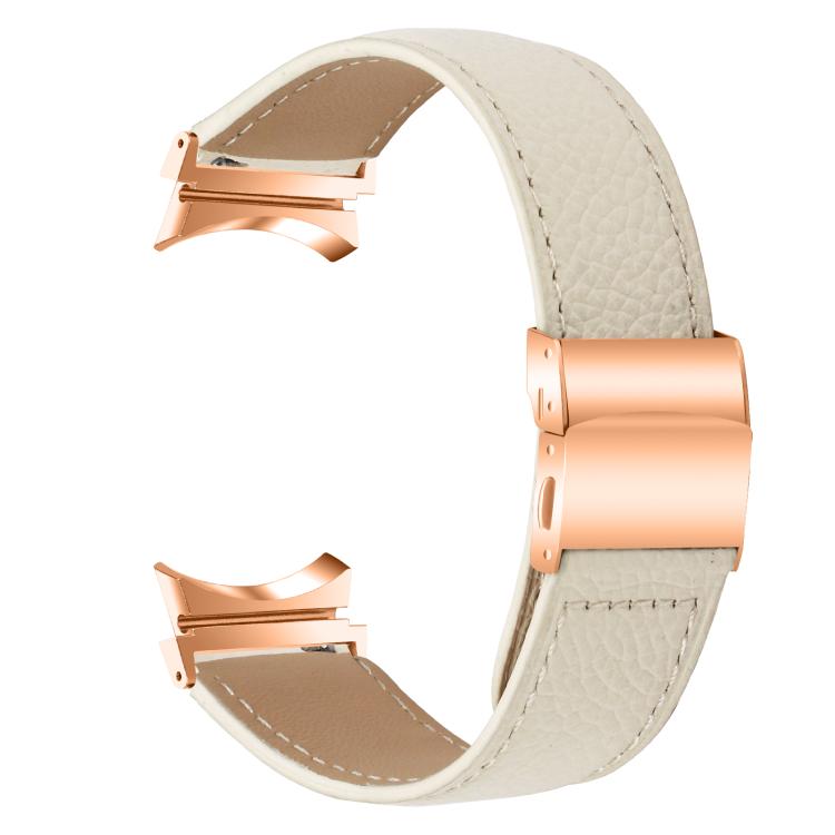 For Samsung Galaxy Watch 7 40 / 44mm Lychee Texture Rose Gold Turtle Back Buckle Leather Watch Band