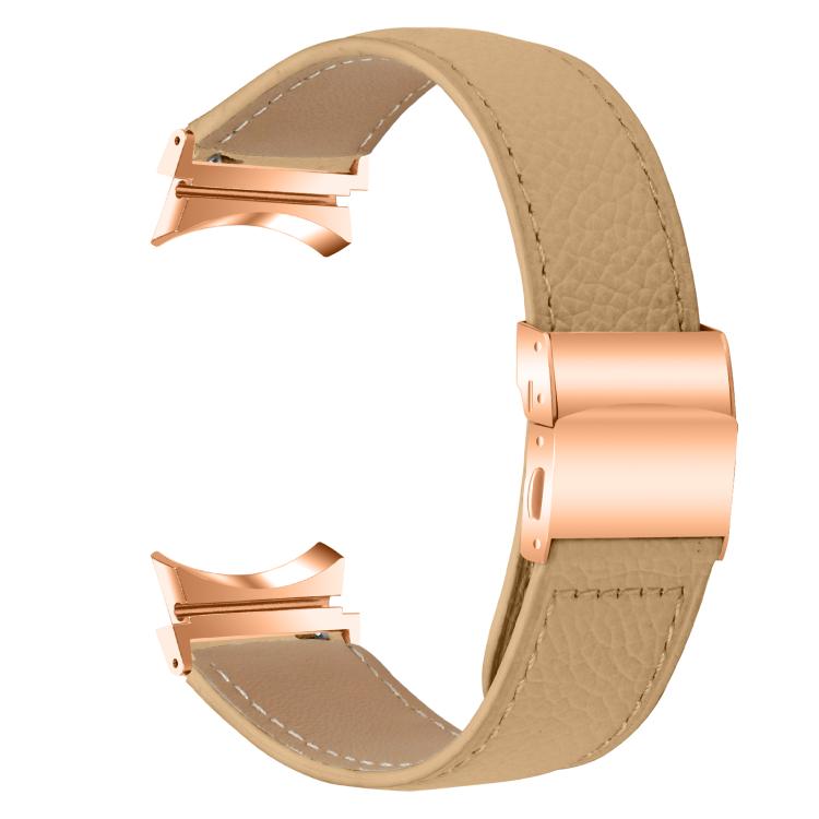For Samsung Galaxy Watch 7 40 / 44mm Lychee Texture Rose Gold Turtle Back Buckle Leather Watch Band