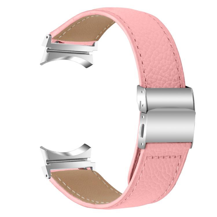 For Samsung Galaxy Watch 7 40 / 44mm Lychee Texture Silver Turtle Back Buckle Leather Watch Band