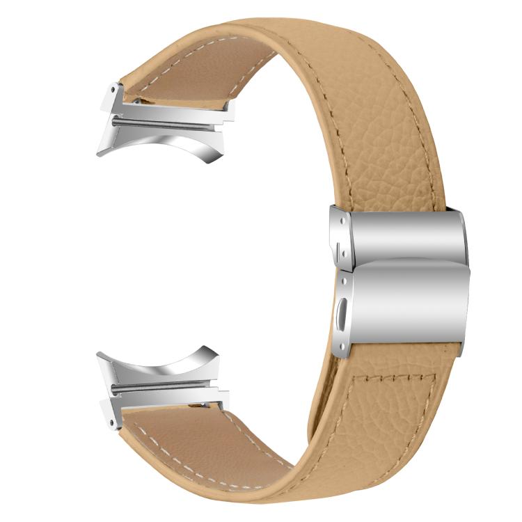 For Samsung Galaxy Watch 7 40 / 44mm Lychee Texture Silver Turtle Back Buckle Leather Watch Band