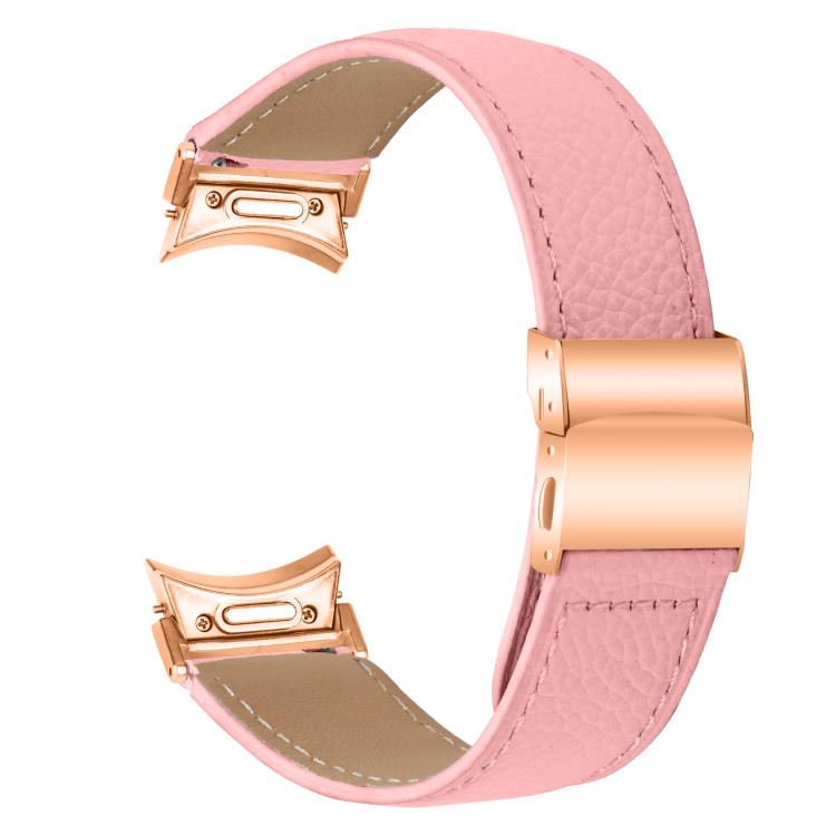 For Samsung Galaxy Watch 7 40 / 44mm Quick Release Lychee Texture Rose Gold Turtle Back Buckle Leather Watch Band