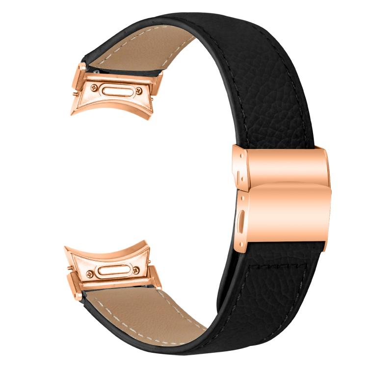 For Samsung Galaxy Watch 7 40 / 44mm Quick Release Lychee Texture Rose Gold Turtle Back Buckle Leather Watch Band