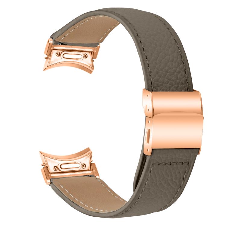 For Samsung Galaxy Watch 7 40 / 44mm Quick Release Lychee Texture Rose Gold Turtle Back Buckle Leather Watch Band