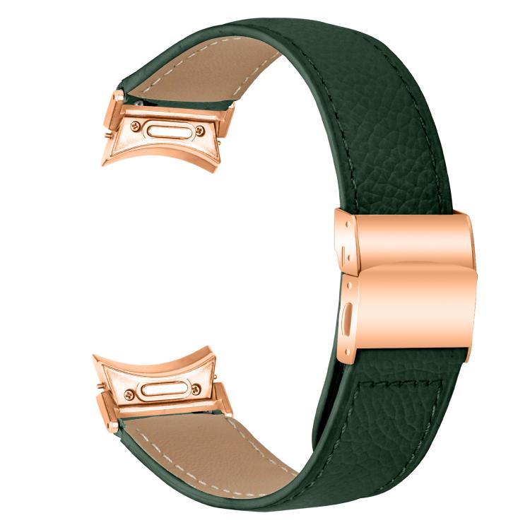 For Samsung Galaxy Watch 7 40 / 44mm Quick Release Lychee Texture Rose Gold Turtle Back Buckle Leather Watch Band