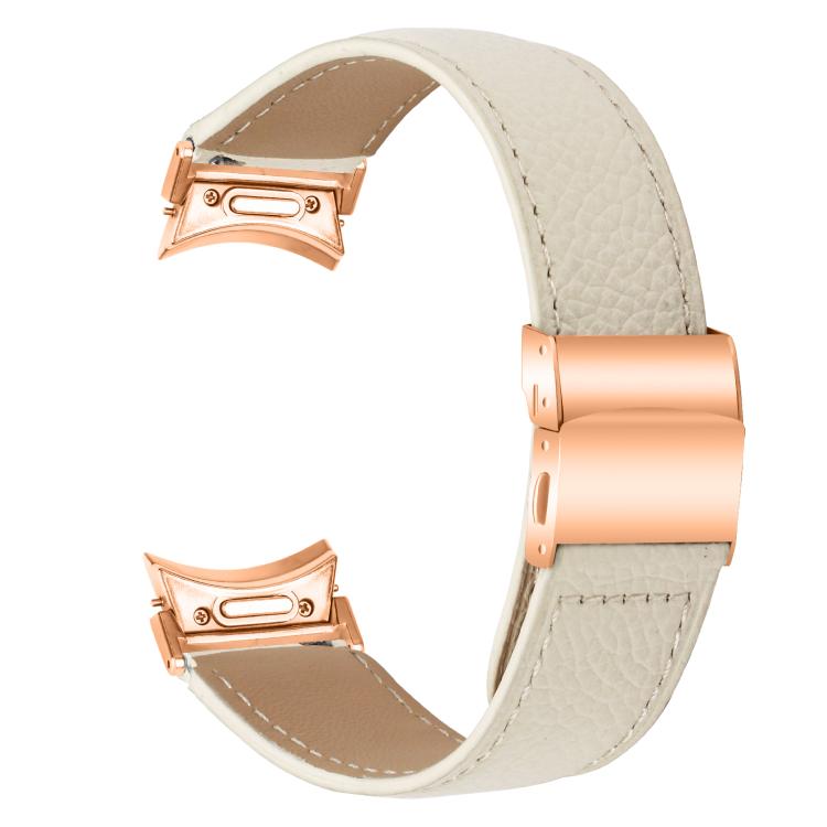 For Samsung Galaxy Watch 7 40 / 44mm Quick Release Lychee Texture Rose Gold Turtle Back Buckle Leather Watch Band