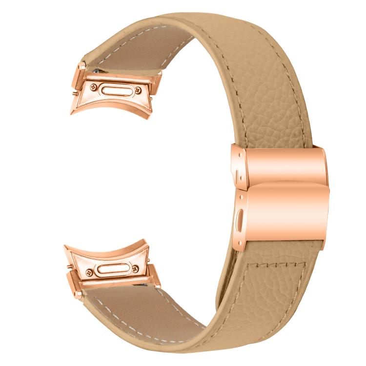 For Samsung Galaxy Watch 7 40 / 44mm Quick Release Lychee Texture Rose Gold Turtle Back Buckle Leather Watch Band
