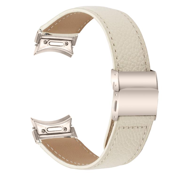For Samsung Galaxy Watch 7 40 / 44mm Quick Release Lychee Texture Starlight Turtle Back Buckle Leather Watch Band