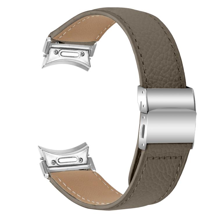 For Samsung Galaxy Watch 7 40 / 44mm Quick Release Lychee Texture Silver Turtle Back Buckle Leather Watch Band