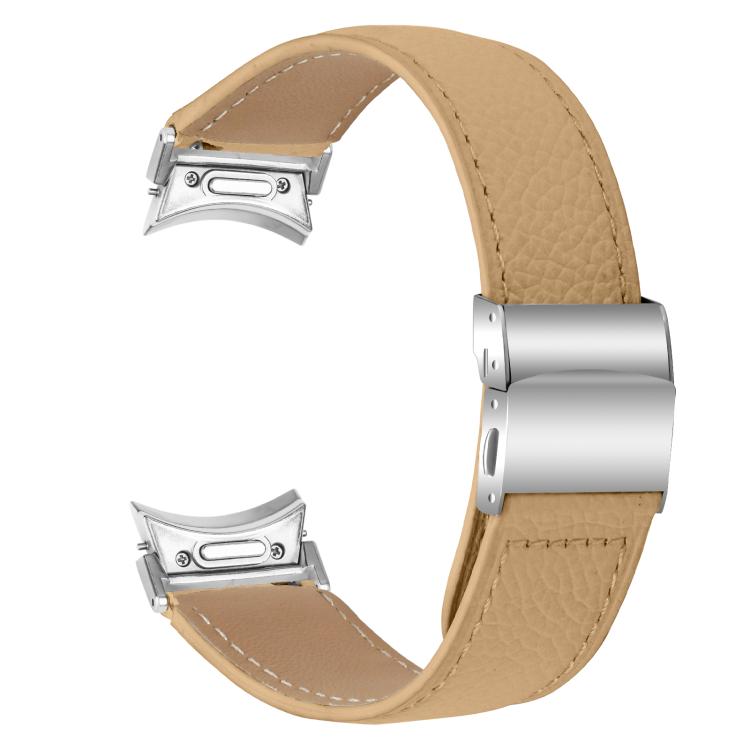 For Samsung Galaxy Watch 7 40 / 44mm Quick Release Lychee Texture Silver Turtle Back Buckle Leather Watch Band