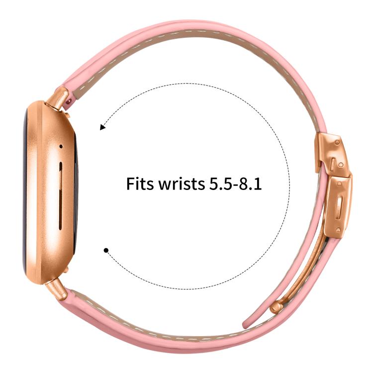 For Fitbit Versa 3 / 4 Lychee Texture Rose Gold Turtle Back Buckle Leather Watch Band