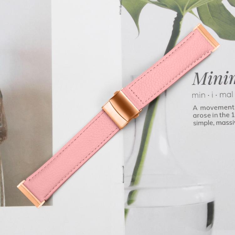 For Fitbit Versa 3 / 4 Lychee Texture Rose Gold Turtle Back Buckle Leather Watch Band