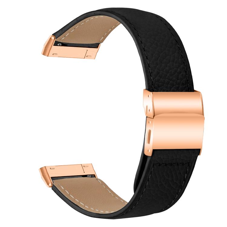 For Fitbit Versa 3 / 4 Lychee Texture Rose Gold Turtle Back Buckle Leather Watch Band