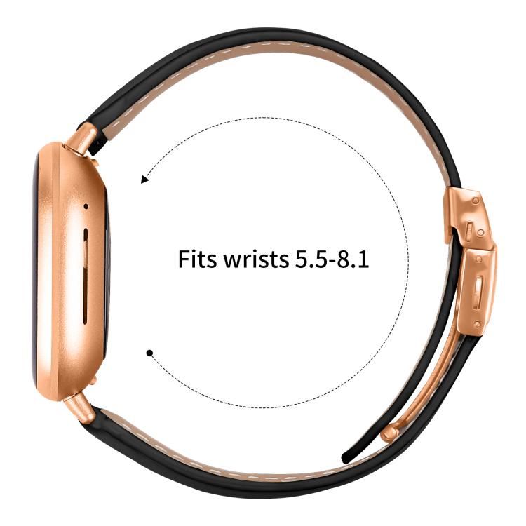 For Fitbit Versa 3 / 4 Lychee Texture Rose Gold Turtle Back Buckle Leather Watch Band