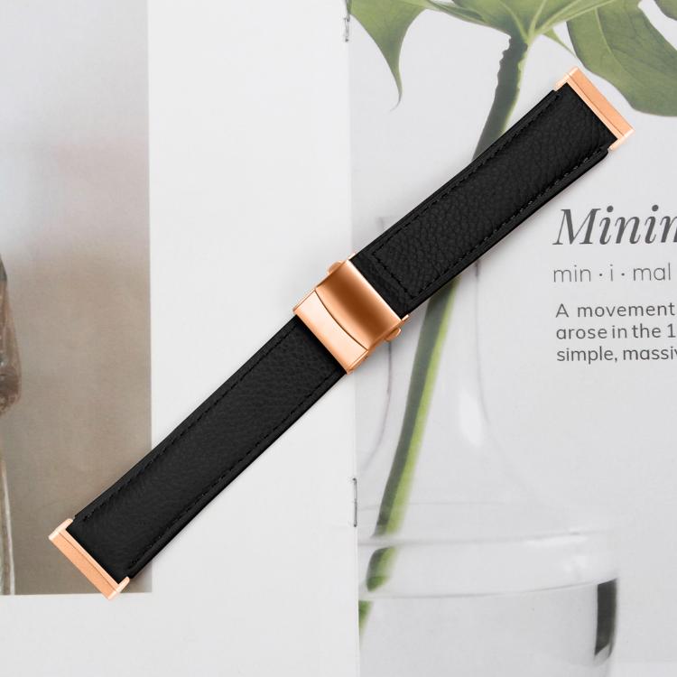 For Fitbit Versa 3 / 4 Lychee Texture Rose Gold Turtle Back Buckle Leather Watch Band
