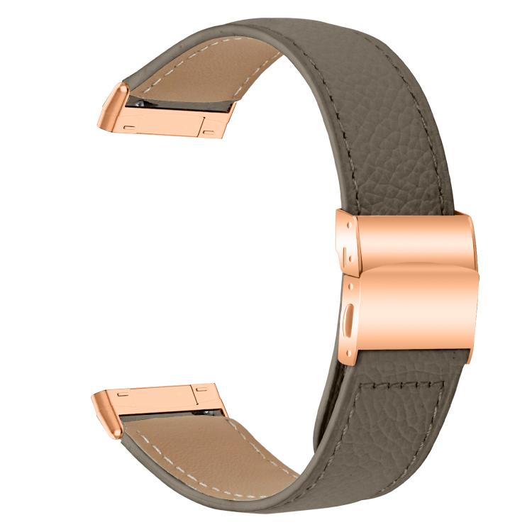 For Fitbit Versa 3 / 4 Lychee Texture Rose Gold Turtle Back Buckle Leather Watch Band