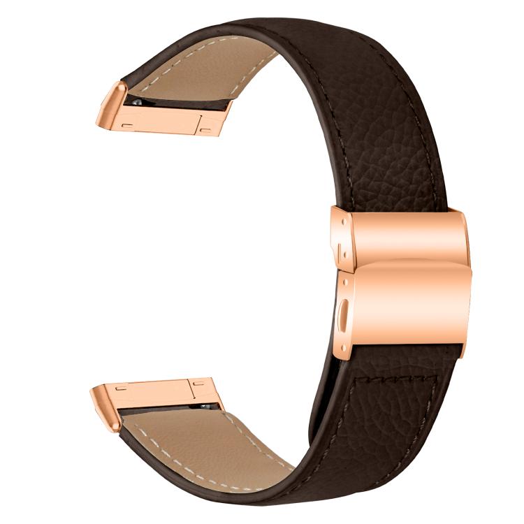 For Fitbit Versa 3 / 4 Lychee Texture Rose Gold Turtle Back Buckle Leather Watch Band