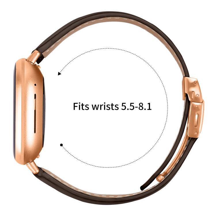 For Fitbit Versa 3 / 4 Lychee Texture Rose Gold Turtle Back Buckle Leather Watch Band