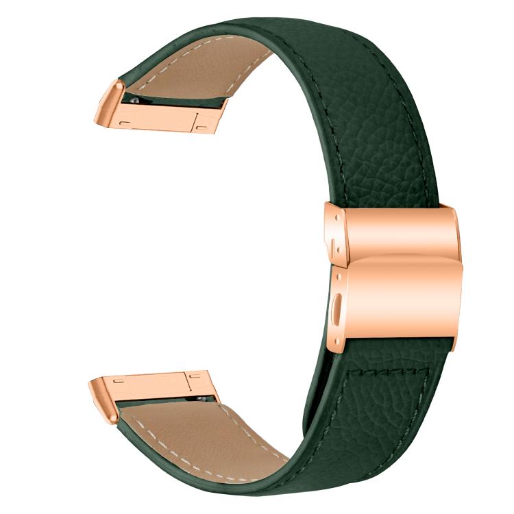 For Fitbit Versa 3 / 4 Lychee Texture Rose Gold Turtle Back Buckle Leather Watch Band