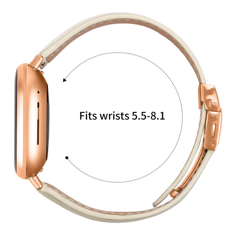 For Fitbit Versa 3 / 4 Lychee Texture Rose Gold Turtle Back Buckle Leather Watch Band