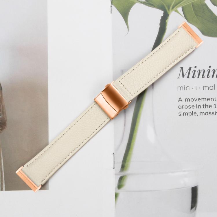 For Fitbit Versa 3 / 4 Lychee Texture Rose Gold Turtle Back Buckle Leather Watch Band