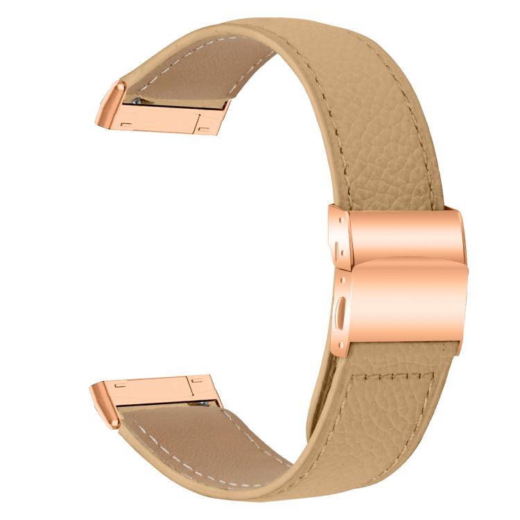 For Fitbit Versa 3 / 4 Lychee Texture Rose Gold Turtle Back Buckle Leather Watch Band