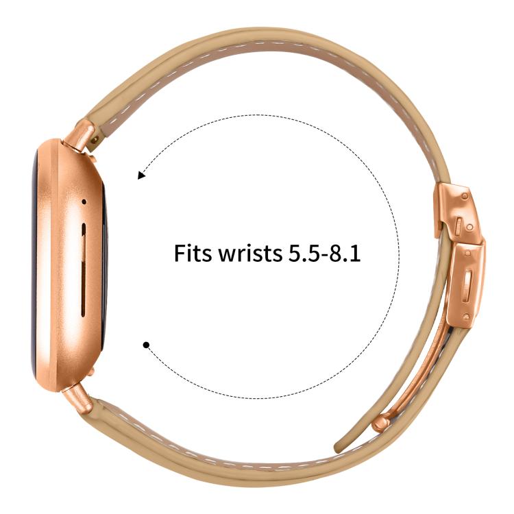 For Fitbit Versa 3 / 4 Lychee Texture Rose Gold Turtle Back Buckle Leather Watch Band