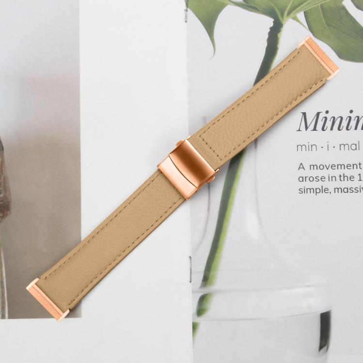 For Fitbit Versa 3 / 4 Lychee Texture Rose Gold Turtle Back Buckle Leather Watch Band
