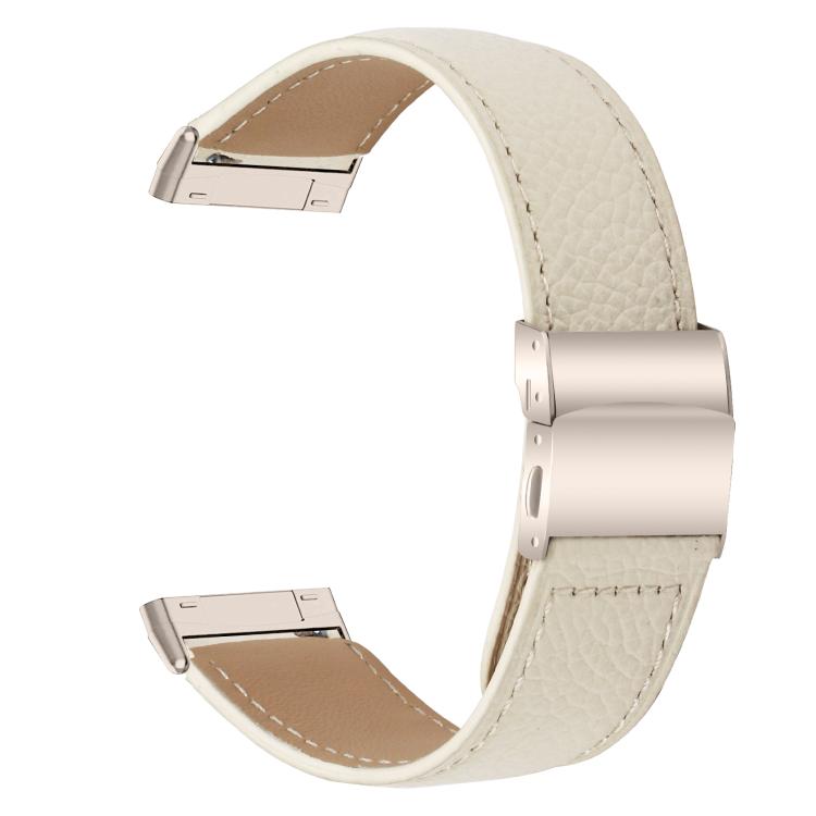 For Fitbit Versa 3 / 4 Lychee Texture Starlight Turtle Back Buckle Leather Watch Band