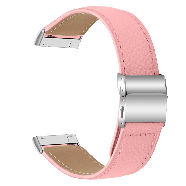 For Fitbit Versa 3 / 4 Lychee Texture Silver Turtle Back Buckle Leather Watch Band