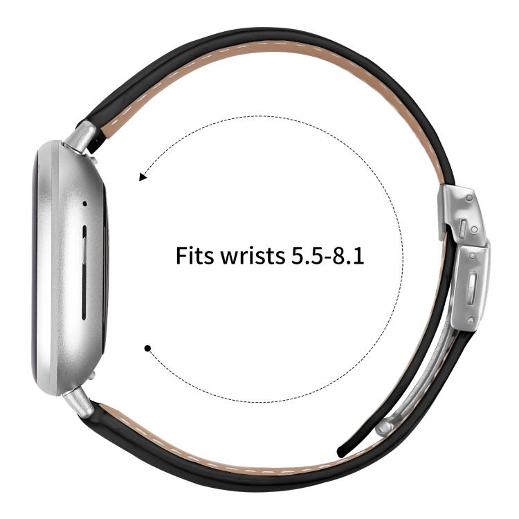 For Fitbit Versa 3 / 4 Lychee Texture Silver Turtle Back Buckle Leather Watch Band