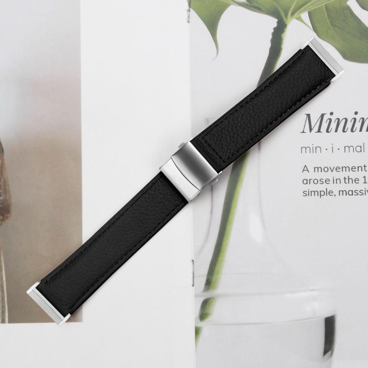 For Fitbit Versa 3 / 4 Lychee Texture Silver Turtle Back Buckle Leather Watch Band