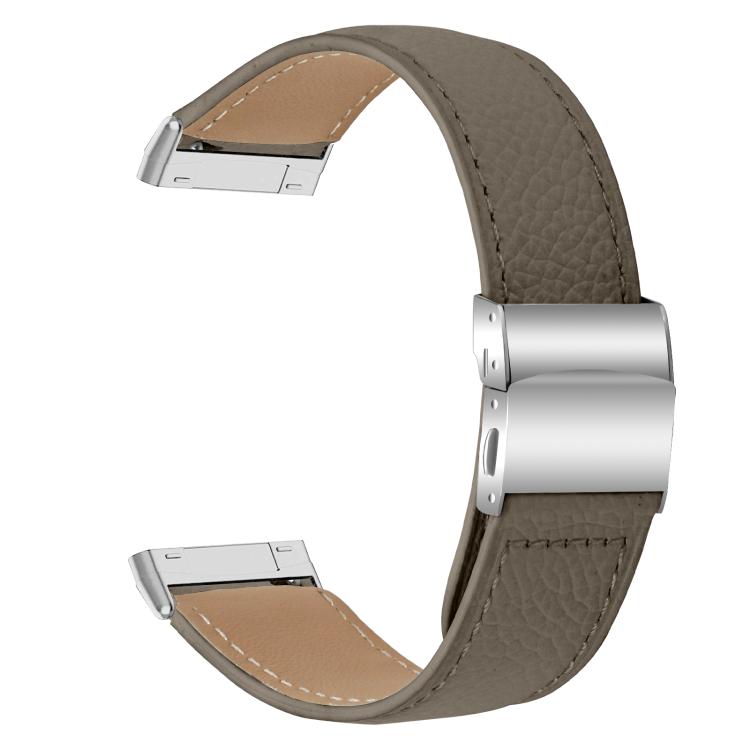 For Fitbit Versa 3 / 4 Lychee Texture Silver Turtle Back Buckle Leather Watch Band