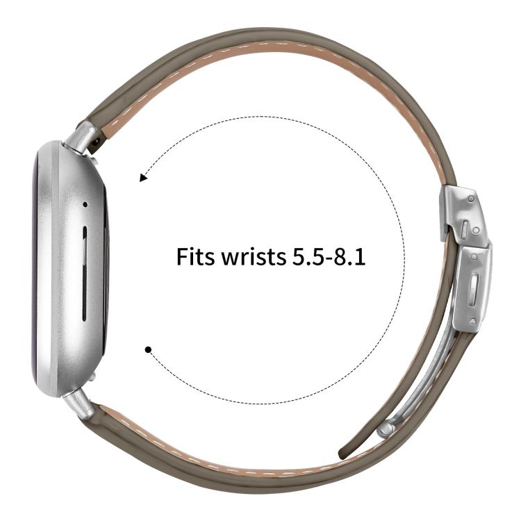 For Fitbit Versa 3 / 4 Lychee Texture Silver Turtle Back Buckle Leather Watch Band