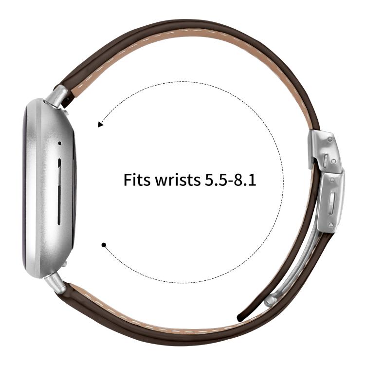 For Fitbit Versa 3 / 4 Lychee Texture Silver Turtle Back Buckle Leather Watch Band
