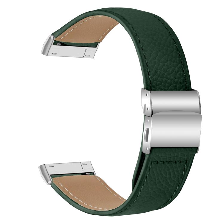 For Fitbit Versa 3 / 4 Lychee Texture Silver Turtle Back Buckle Leather Watch Band