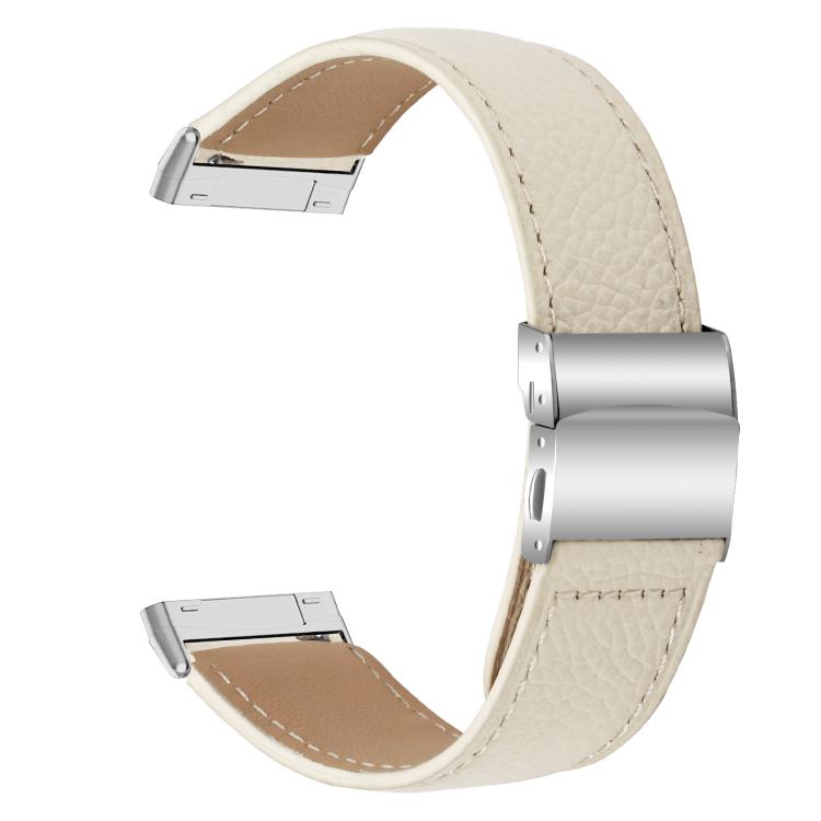 For Fitbit Versa 3 / 4 Lychee Texture Silver Turtle Back Buckle Leather Watch Band