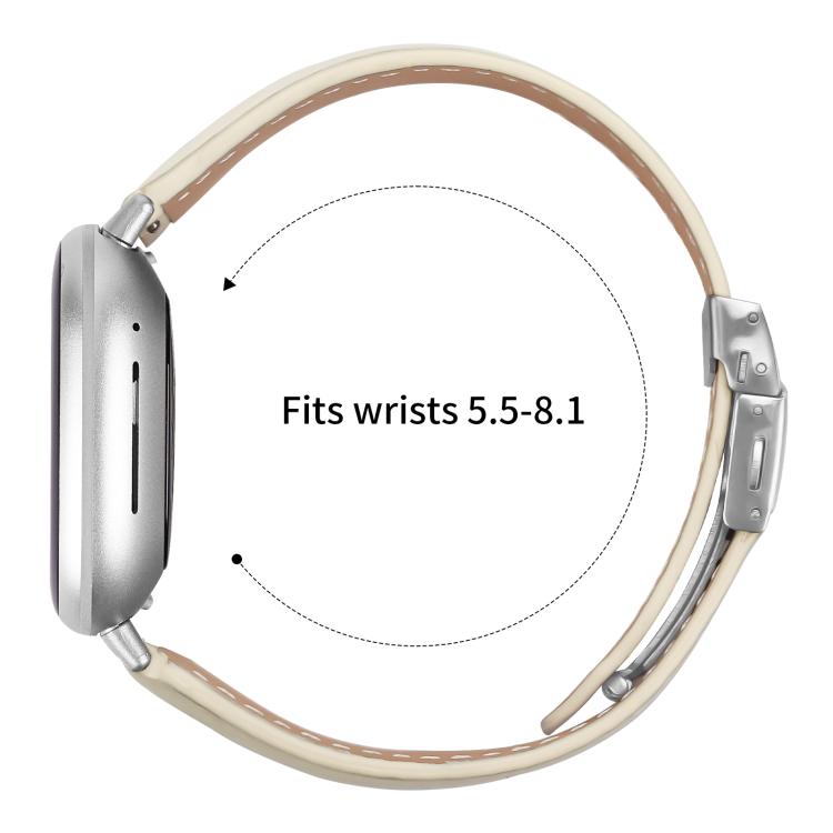 For Fitbit Versa 3 / 4 Lychee Texture Silver Turtle Back Buckle Leather Watch Band