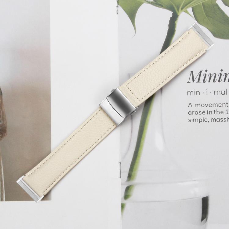 For Fitbit Versa 3 / 4 Lychee Texture Silver Turtle Back Buckle Leather Watch Band