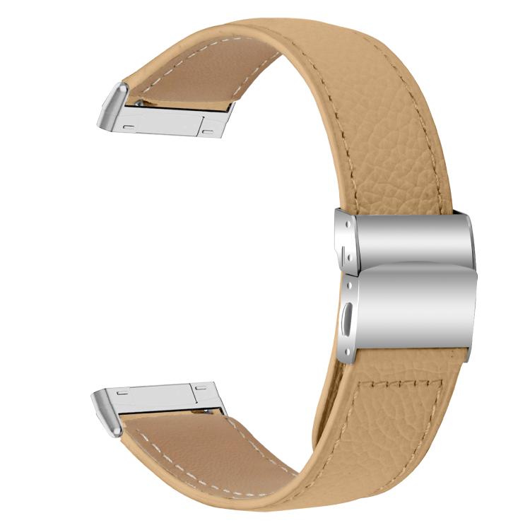 For Fitbit Versa 3 / 4 Lychee Texture Silver Turtle Back Buckle Leather Watch Band